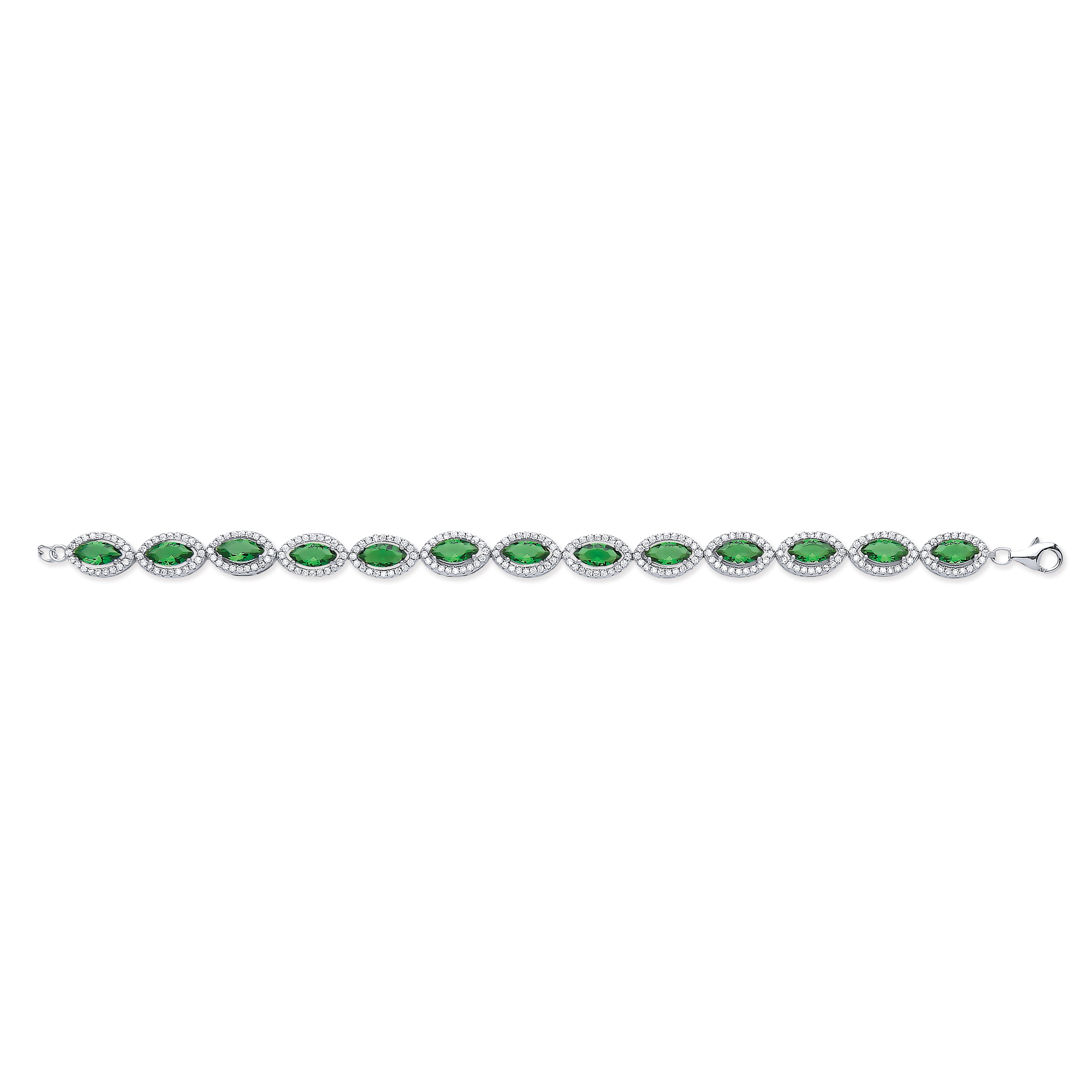 Silver 7.4mm Green Marquise Cut CZs Ladies Bracelet