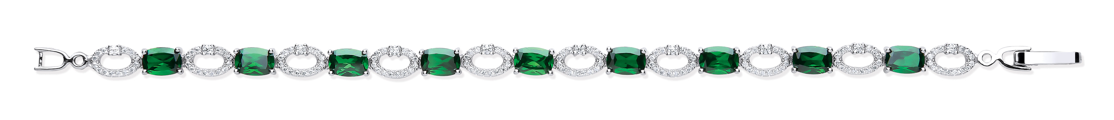 Silver Oval Cut Green & Clear CZs Tennis Bracelet