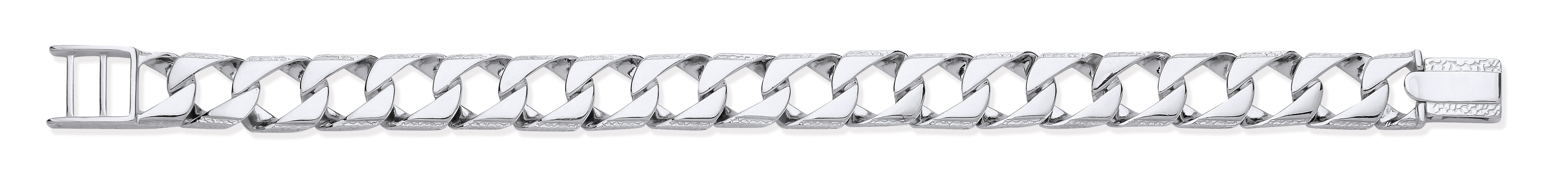 Silver 12mm Big Square Curb Ribbed Edge Link Gents Bracelet
