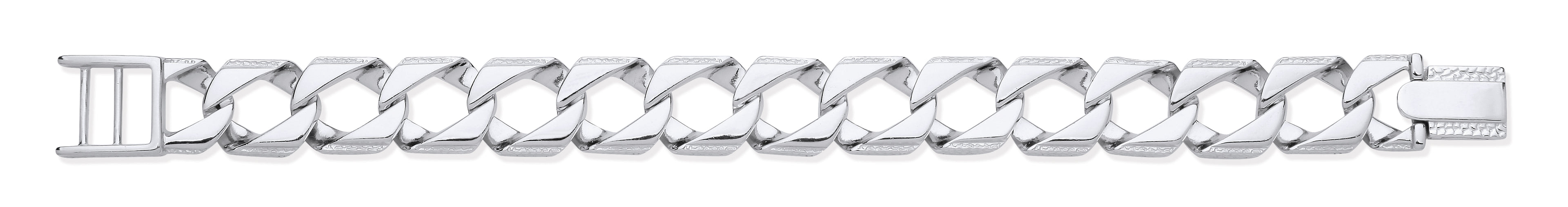 Silver 15mm Large Square Curb Ribbed Edge Link Gents Bracelet