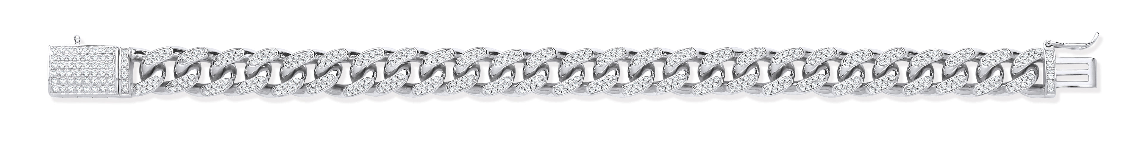 Silver 10mm Cuban Curb Link with CZs Gents Bracelet