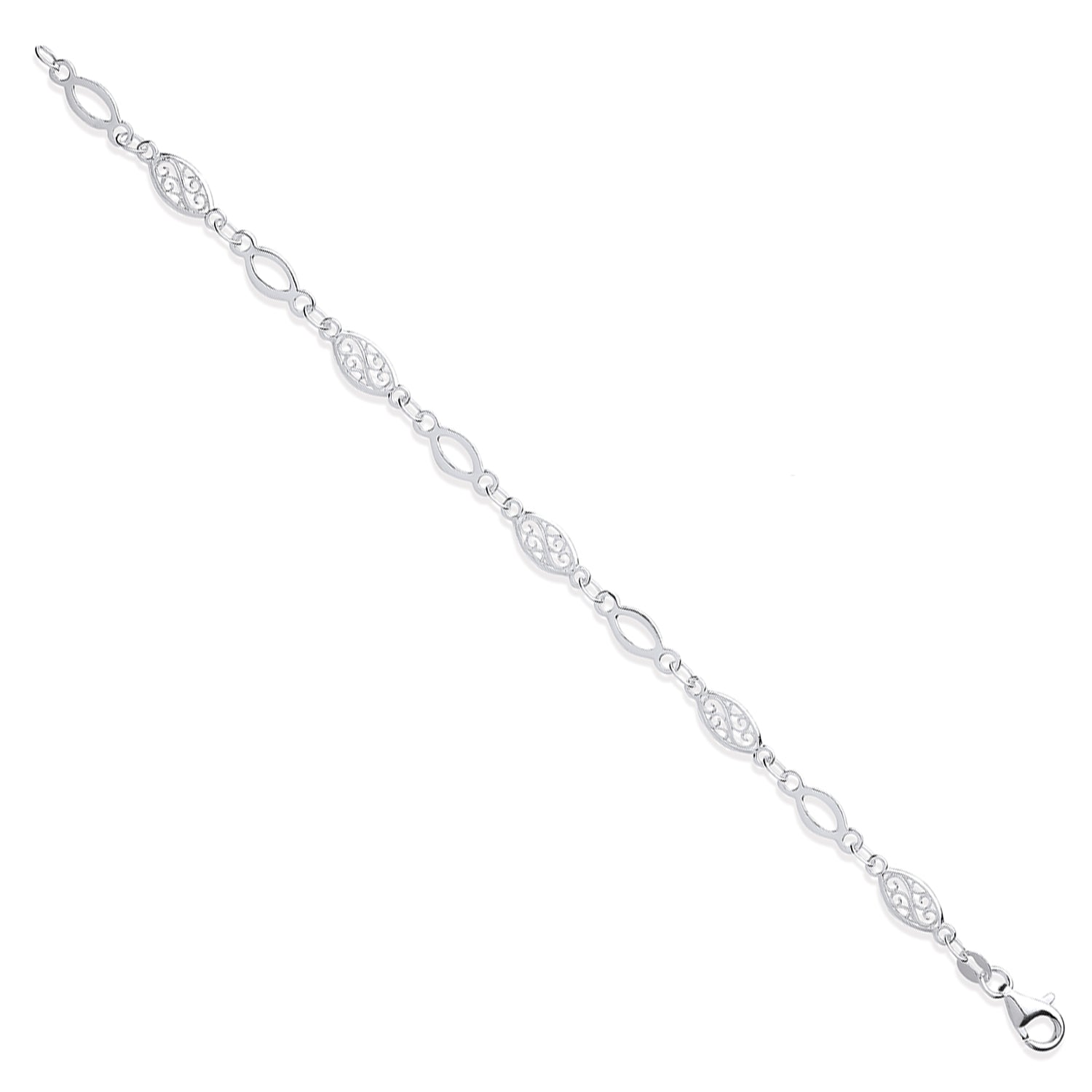Silver Filigree & Plain Links Ladies Bracelet