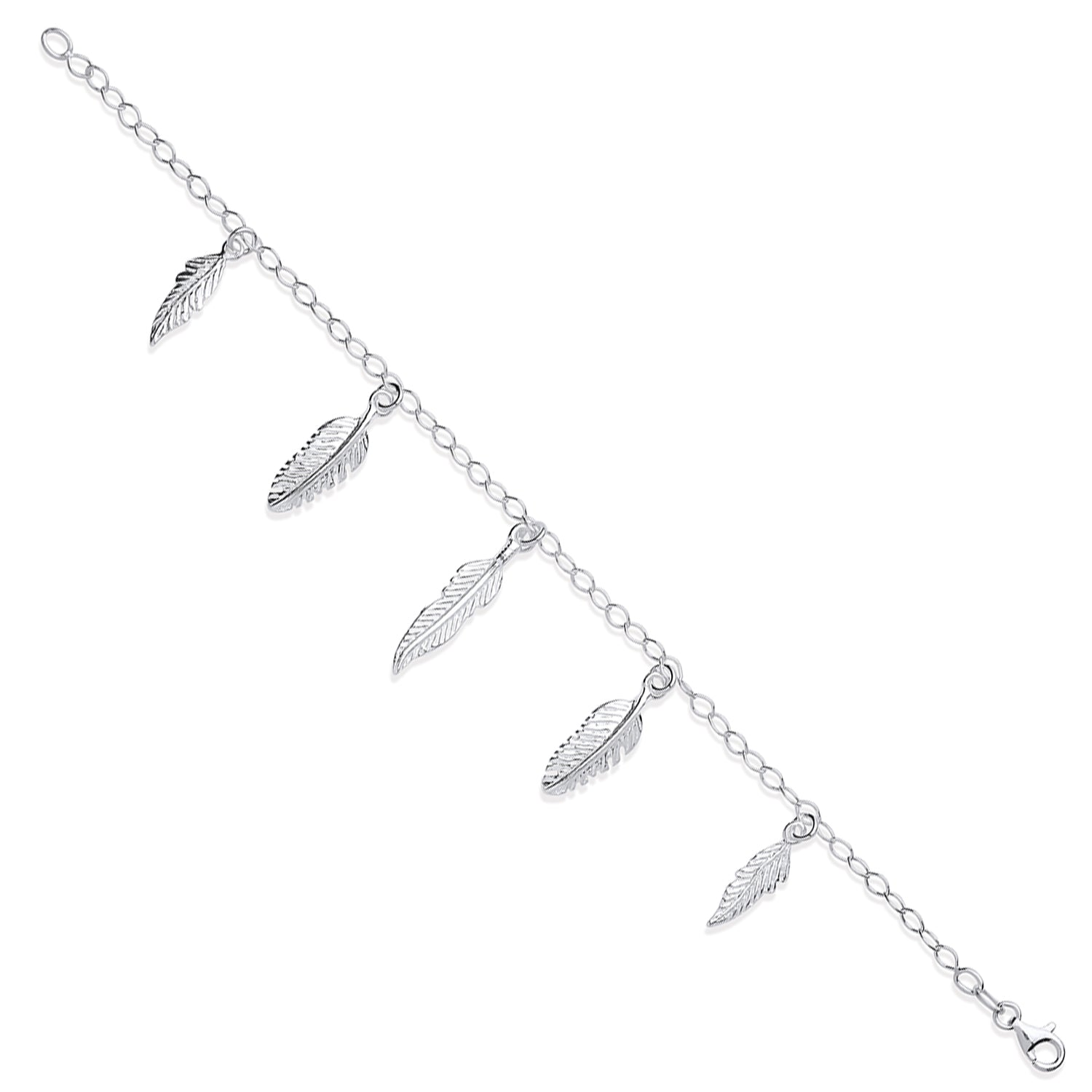 Silver 5 Feathers Ladies Charm Bracelet