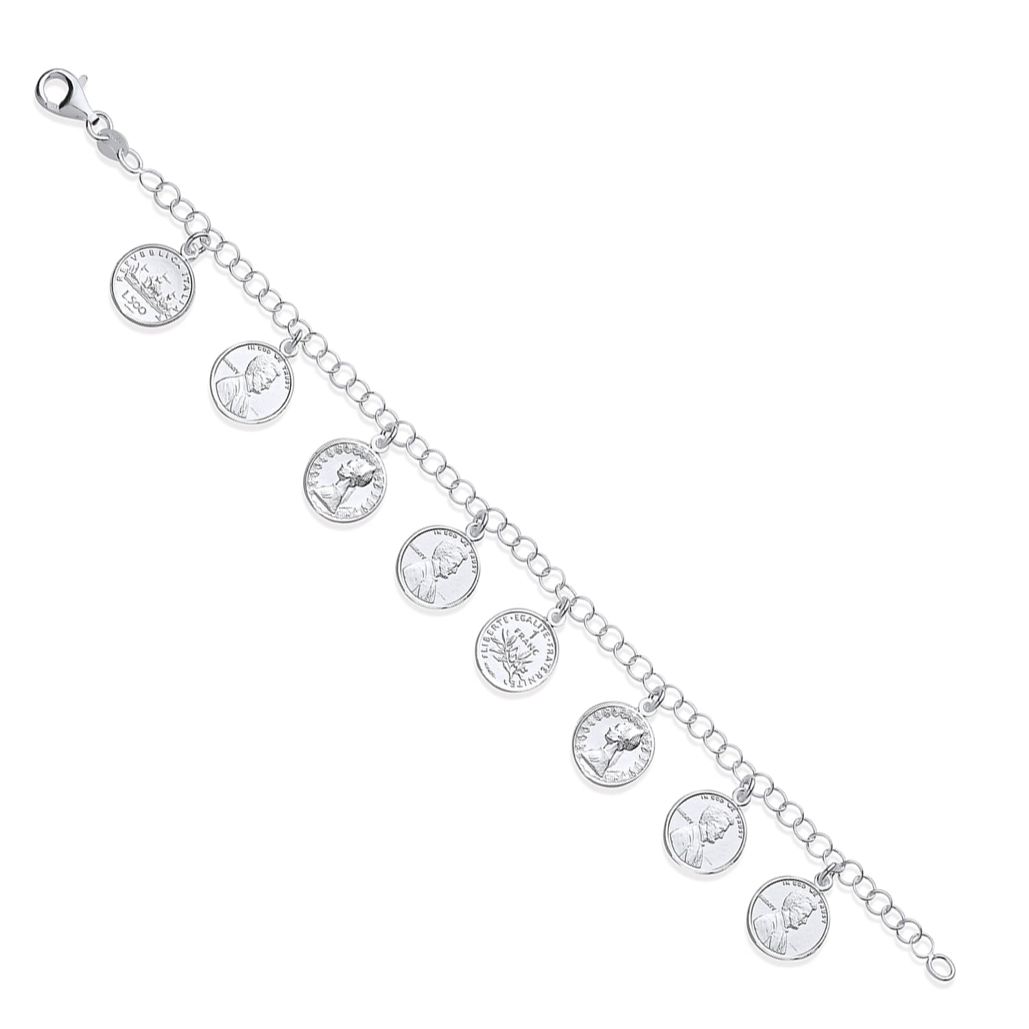 Silver 8 Coins Ladies Charm Bracelet
