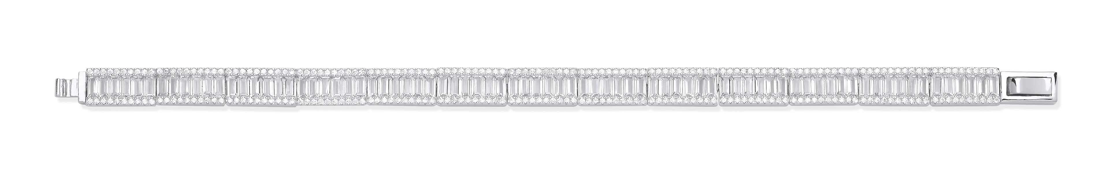 Silver Baguette & Round CZs Ladies Bracelet