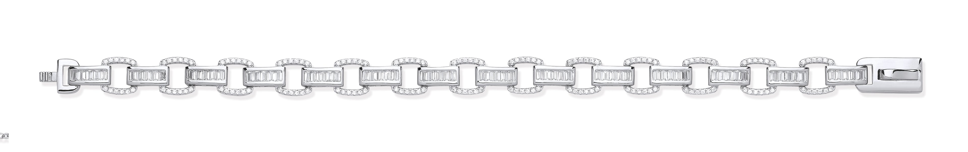 Silver Baguette & Round 226 CZs Ladies Bracelet