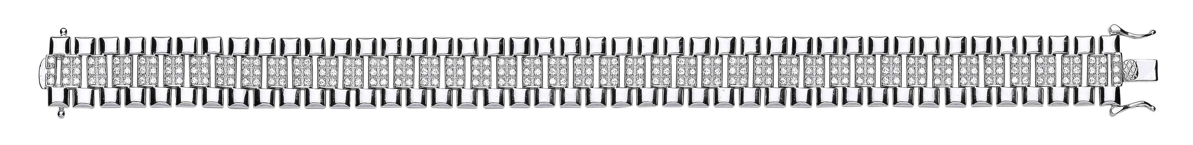 Silver 15mm Fancy Cz Link Gents Bracelet