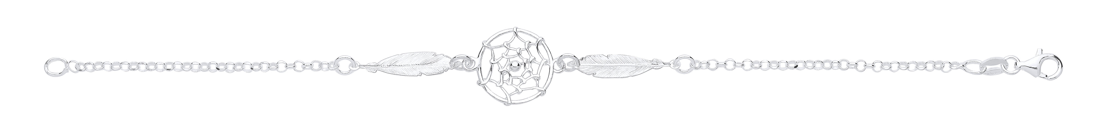 Silver Dream Catcher, Feather Spider Web Drop Bracelet