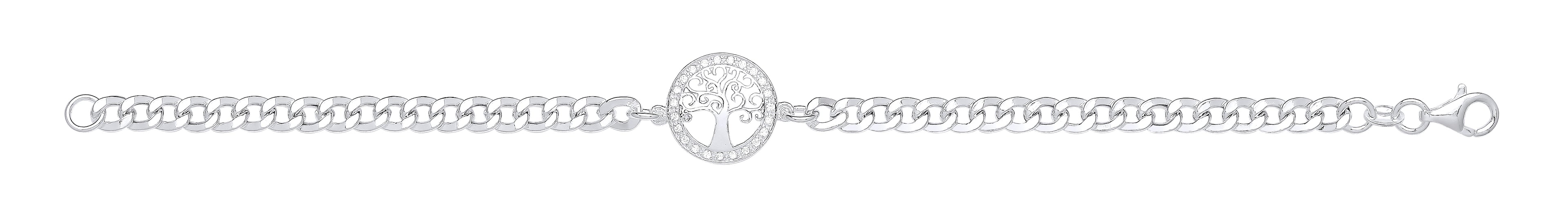 Silver Flat Curb Chain , Cz Tree of Life Bracelet
