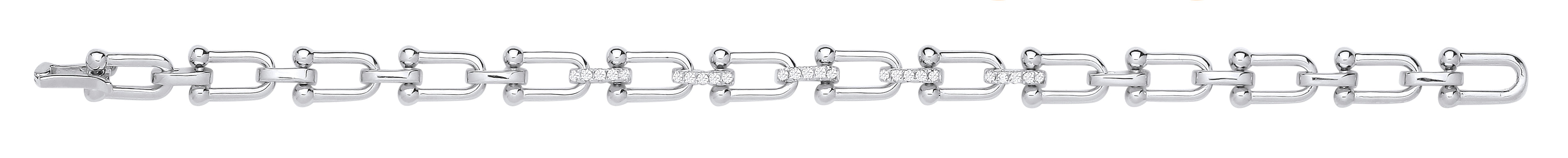 Silver Bike Lock Link with CZs Ladies Bracelet