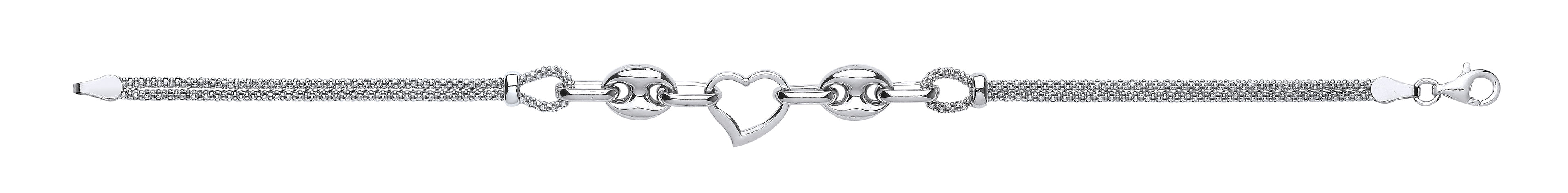 Silver Heart & Coffee Bean Popcorn Bracelet