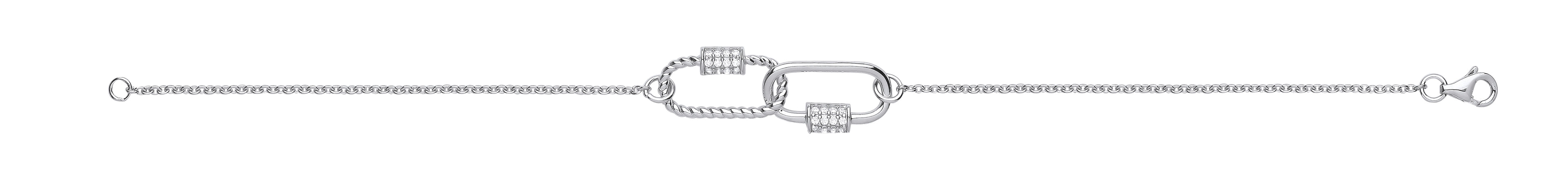 Silver Paper Clip CZ Ladies Bracelet