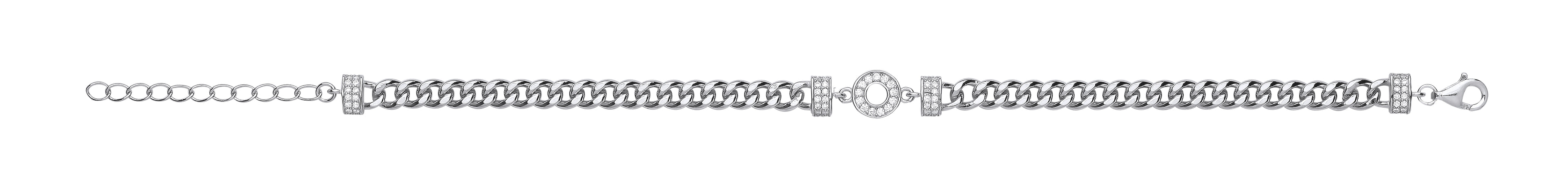 Silver Circle of Life CZ Ladies Curb Bracelet