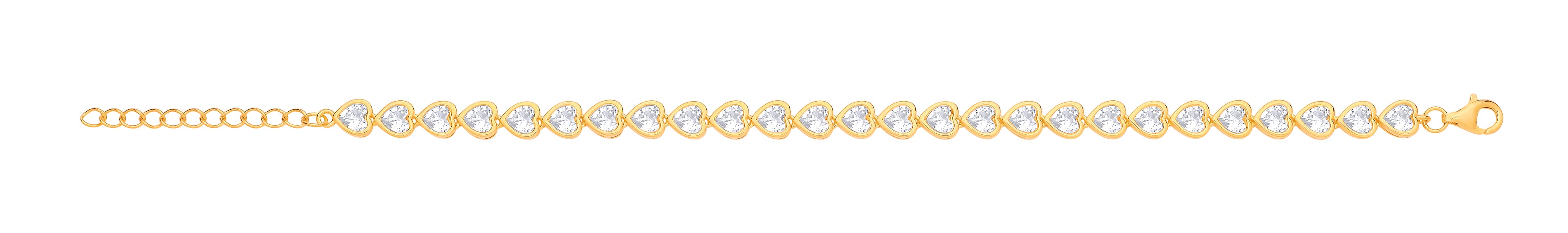 Silver YG Plated Heart CZ Rubover Tennis Bracelet