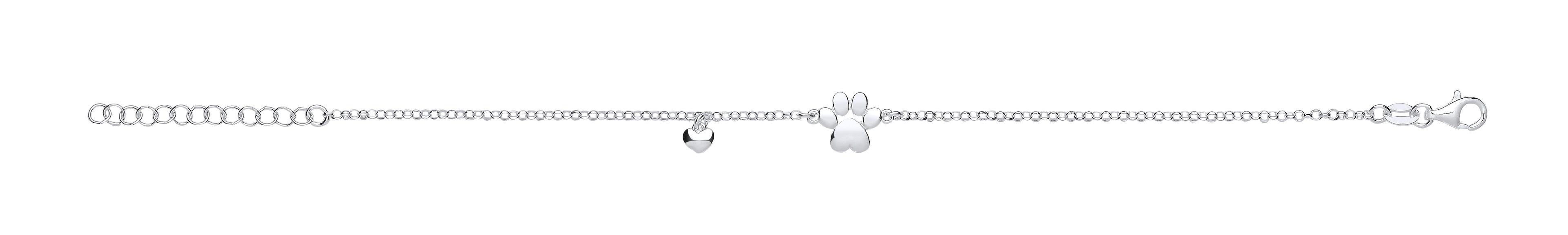 Silver Dog/Cat Paw & Heart Bracelet