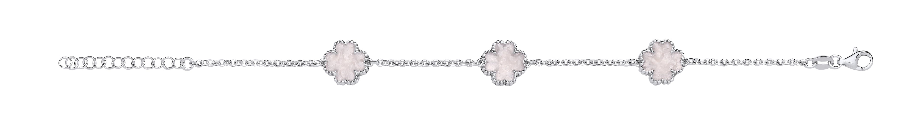 Silver WHITE Enamel Four Leaf Clover Bracelet