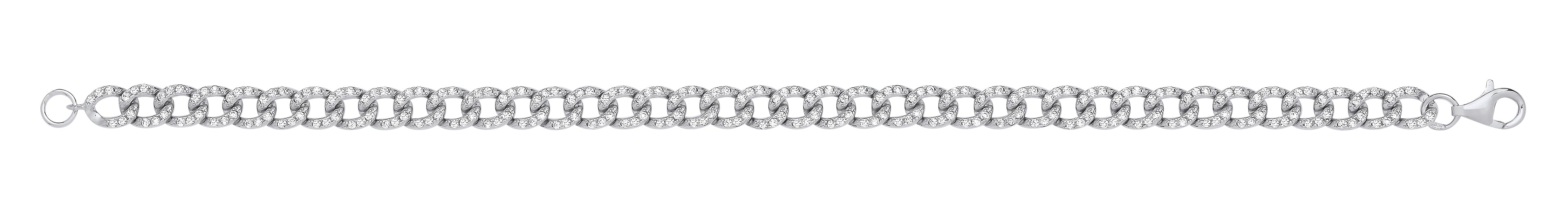 Silver CZ Curb Gents 6.4mm Bracelet