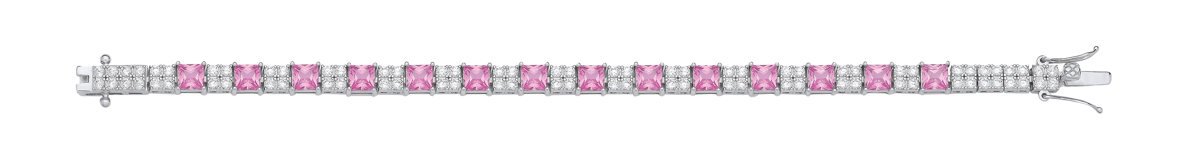 Silver Pink and Clear CZ Tennis Ladies 6.2mm Bracelet