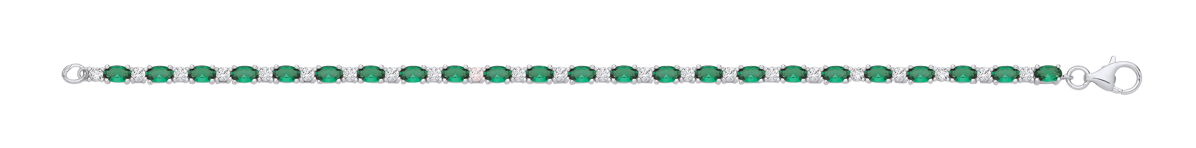 Silver Green & Clear CZ Silver Tennis Ladies Bracelet