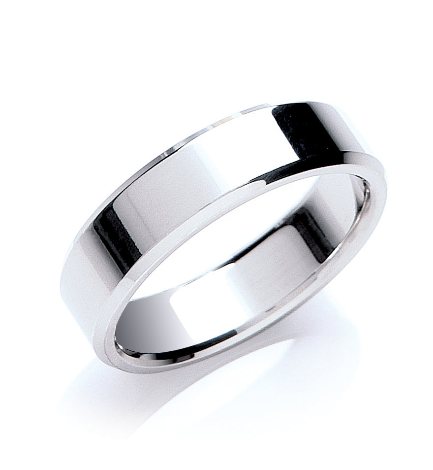 6mm Flat Court Bevelled Edge Wedding Band