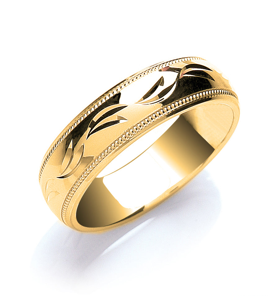 6mm Court Millgrain Edge and Diamond Cut Design Wedding Band - view 2