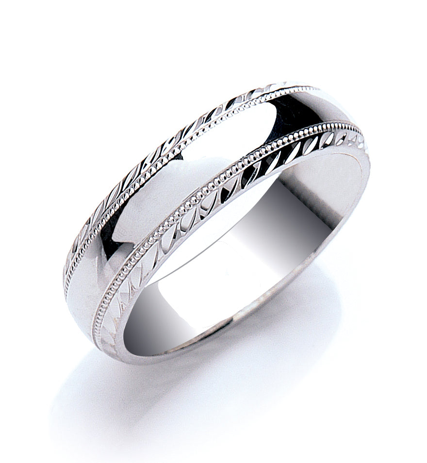 6mm Court Millgrain Edge and Diamond Cut Wedding Band
