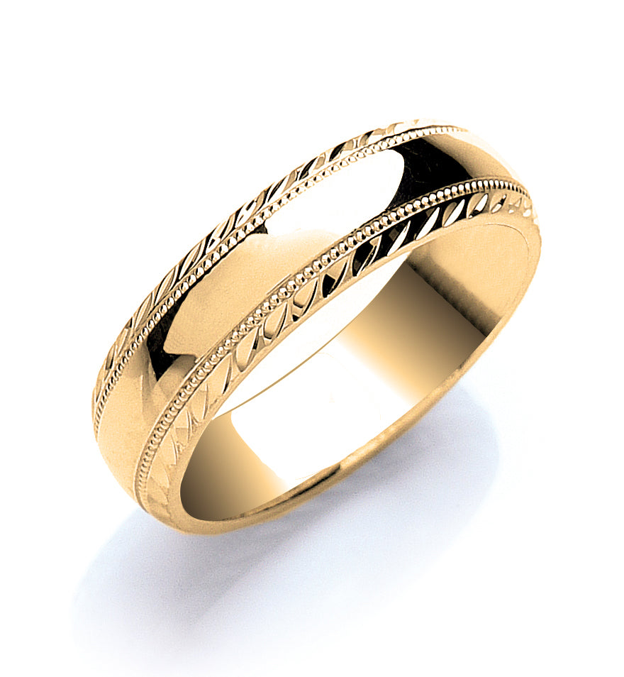 6mm Court Millgrain Edge and Diamond Cut Wedding Band - view 2