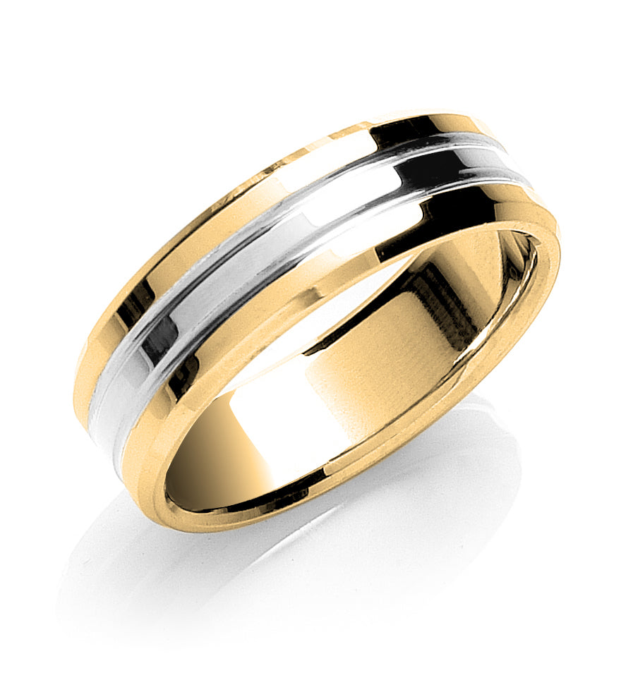 7mm Flat Court Bevelled Edge Polish Two Colour Wedding Band - view 2