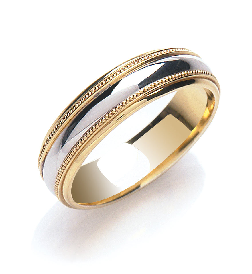 6mm Court Mill Grain Edges Two Colour Wedding Band