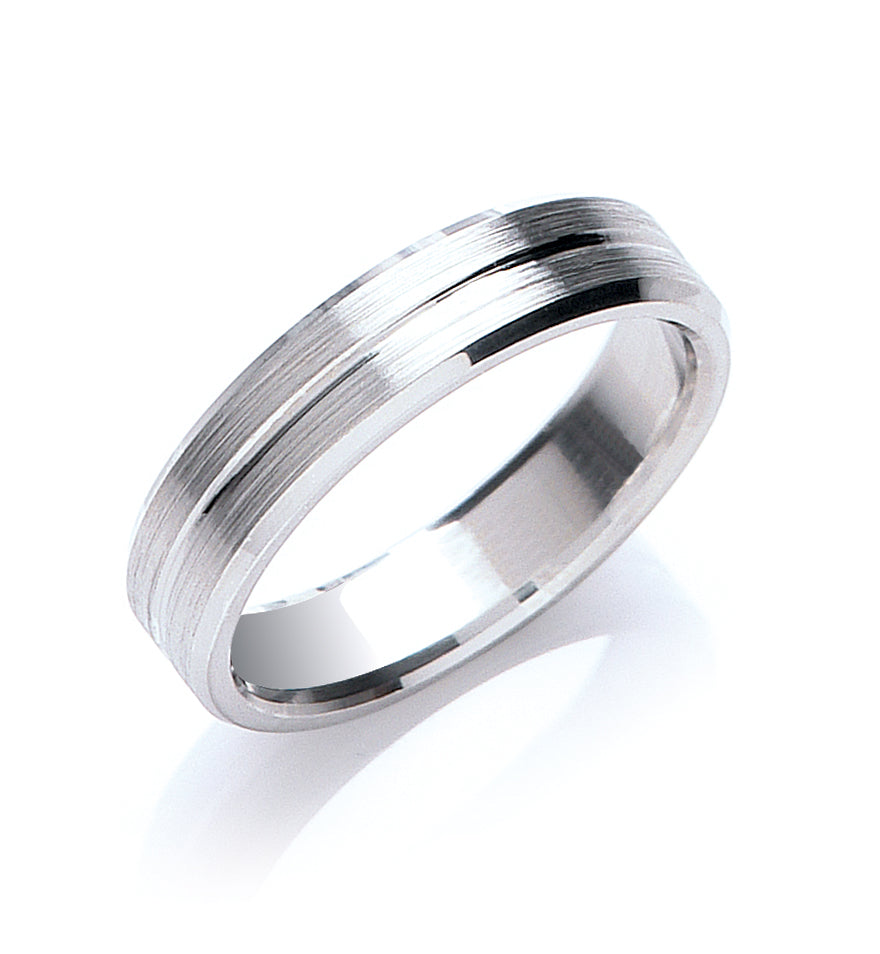 5mm Flat Court Bevelled Edge Centre Groove Matt Wedding Band
