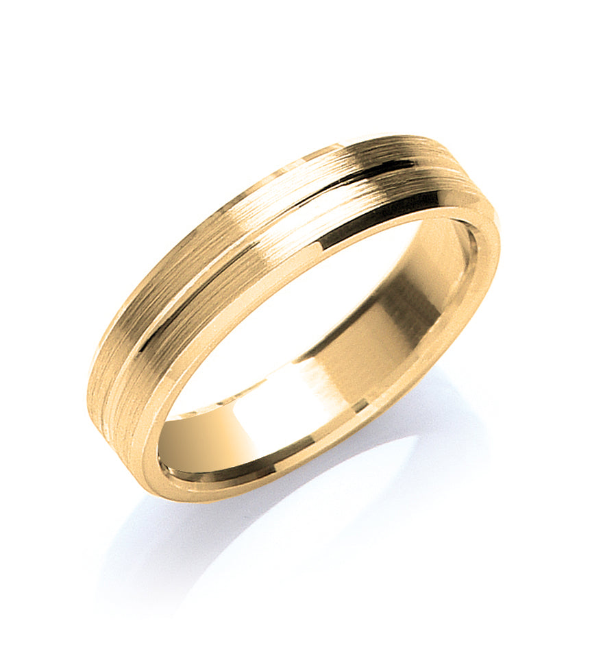 5mm Flat Court Bevelled Edge Centre Groove Matt Wedding Band - view 2