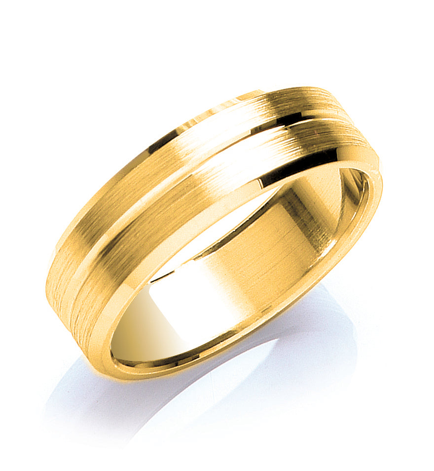 7mm Flat Court Bevelled Edge Centre Groove Matt Wedding Band - view 2