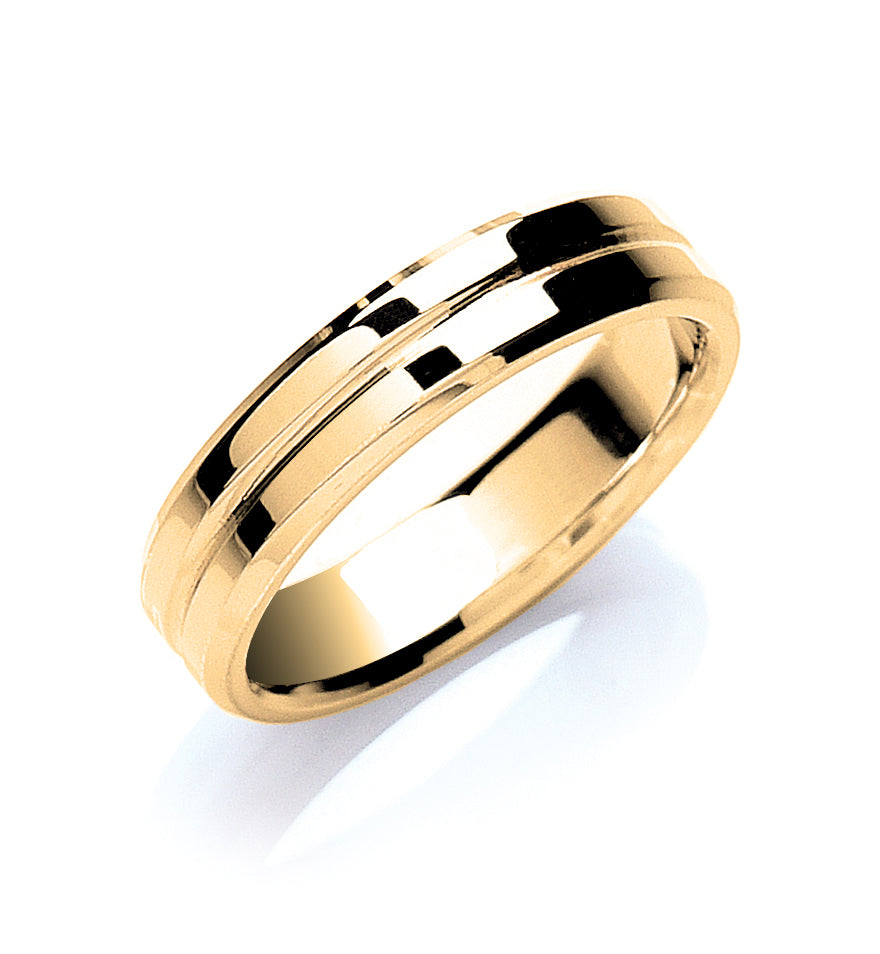 5mm Flat Court Bevelled Edge Centre Groove Polish Wedding Band - view 2