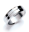 7mm Flat Court Bevelled Edge Centre Groove Polish Wedding Band