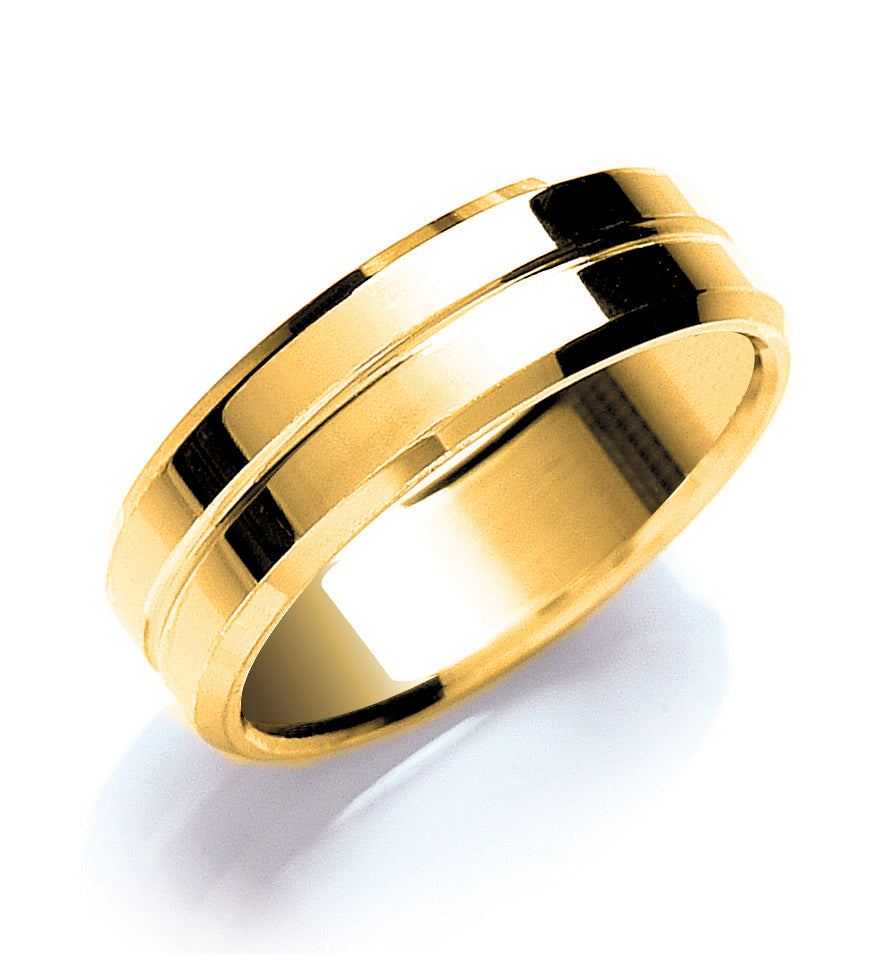 7mm Flat Court Bevelled Edge Centre Groove Polish Wedding Band - view 2