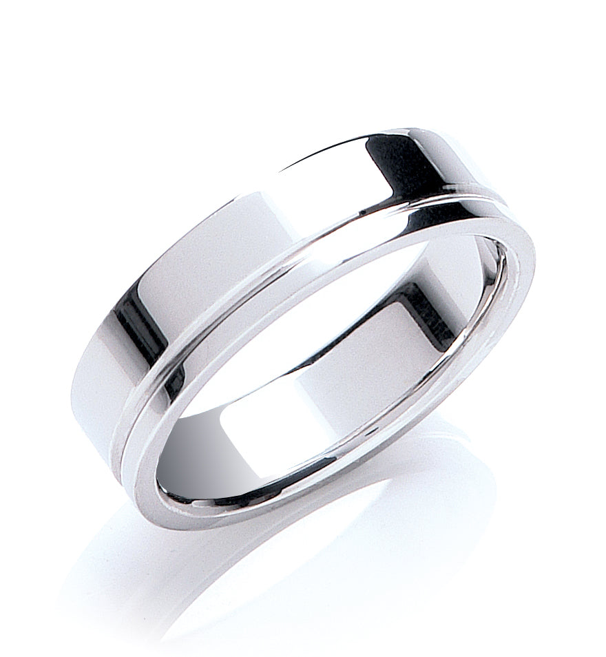 6mm Flat Court Side Groove Wedding Band