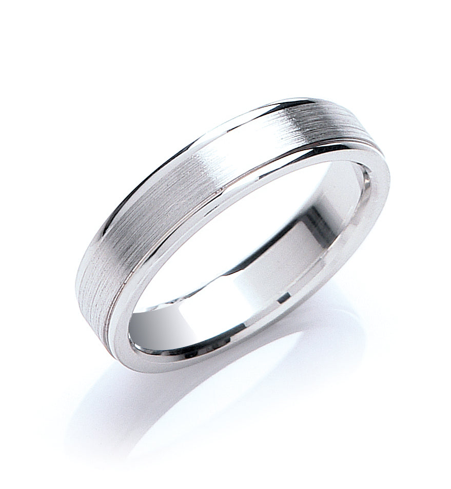 5mm Flat Court Track Edge Matt Centre Polished Edges Wedding Band
