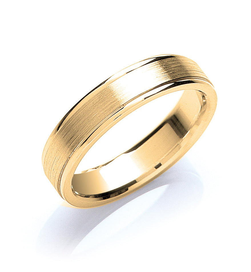 5mm Flat Court Track Edge Matt Centre Polished Edges Wedding Band - view 2
