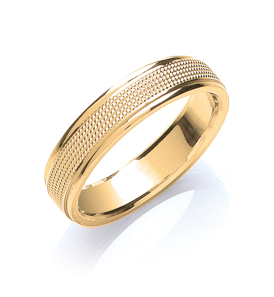 5mm Flat Court Mill Grain Centre Wedding Band - view 2