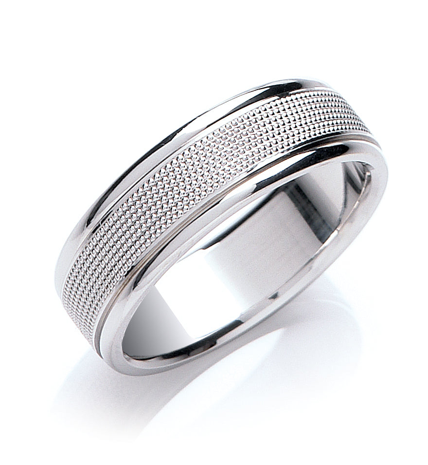 7mm Flat Court Mill Grain Centre Wedding Band