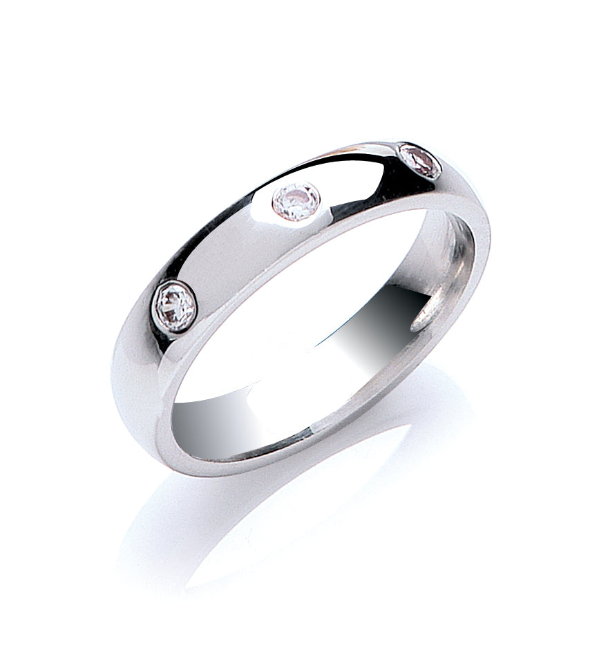 0.12ctw 3st Brilliant Cut Diamond Set 4mm Court Wedding Band - view 2