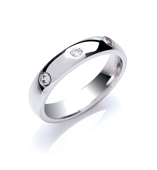 0.12ctw 3st Brilliant Cut Diamond Set 4mm Court Wedding Band - view 2