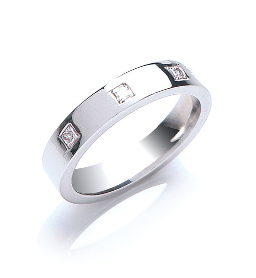 0.33ctw 3st Princess Cut Diamond Set 4mm Flat Court Wedding Band - view 2