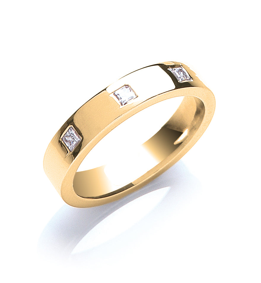 0.33ctw 3st Princess Cut Diamond Set 4mm Flat Court Wedding Band - view 3