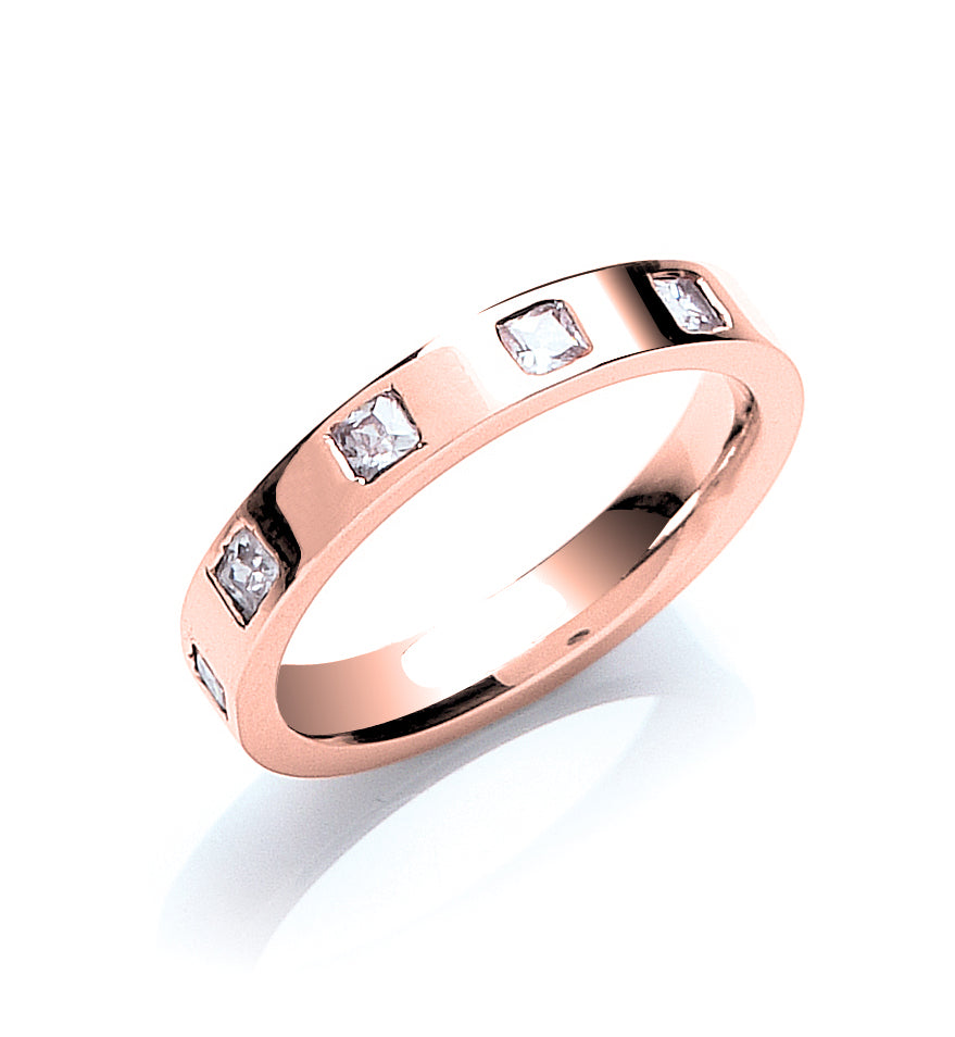 0.40ctw 5st Princess Cut Diamond Set 3mm Flat Court Wedding Band