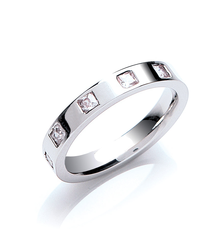 0.40ctw 5st Princess Cut Diamond Set 3mm Flat Court Wedding Band - view 2