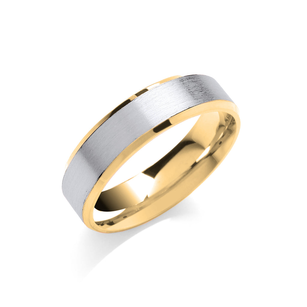 6mm Flat Court Bevelled Edge Matt Centre Two Colour Wedding Band - view 2