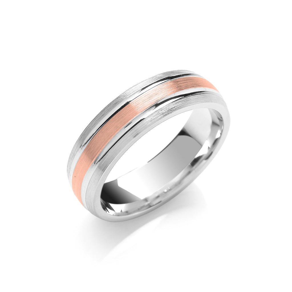 6mm Two Colour Court Matt Centre Parallel Groove Wedding Band