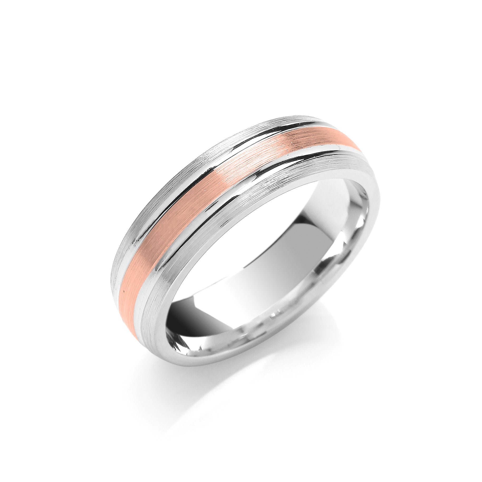 6mm Two Colour Court Matt Centre Parallel Groove Wedding Band