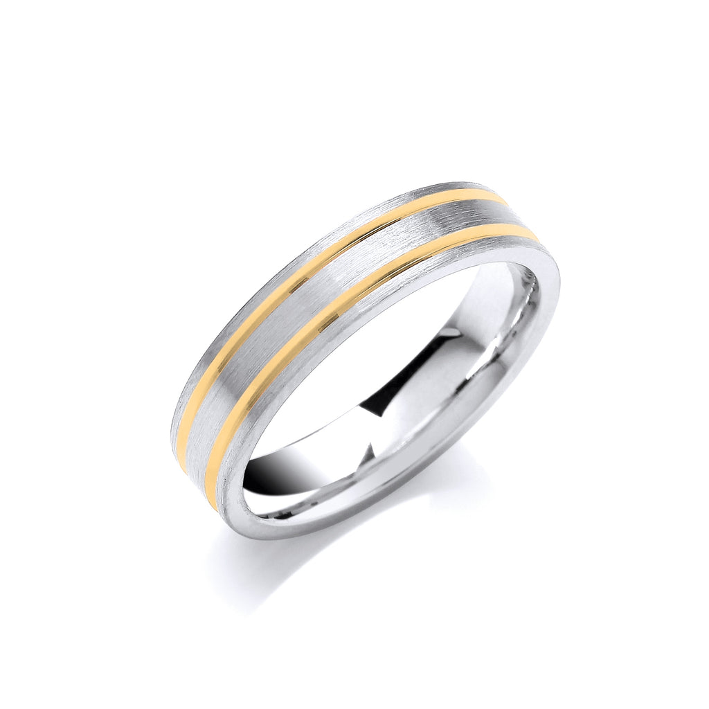 5mm Two Colour Flat Court Matt Finish Parallel Groove Wedding Band - view 3